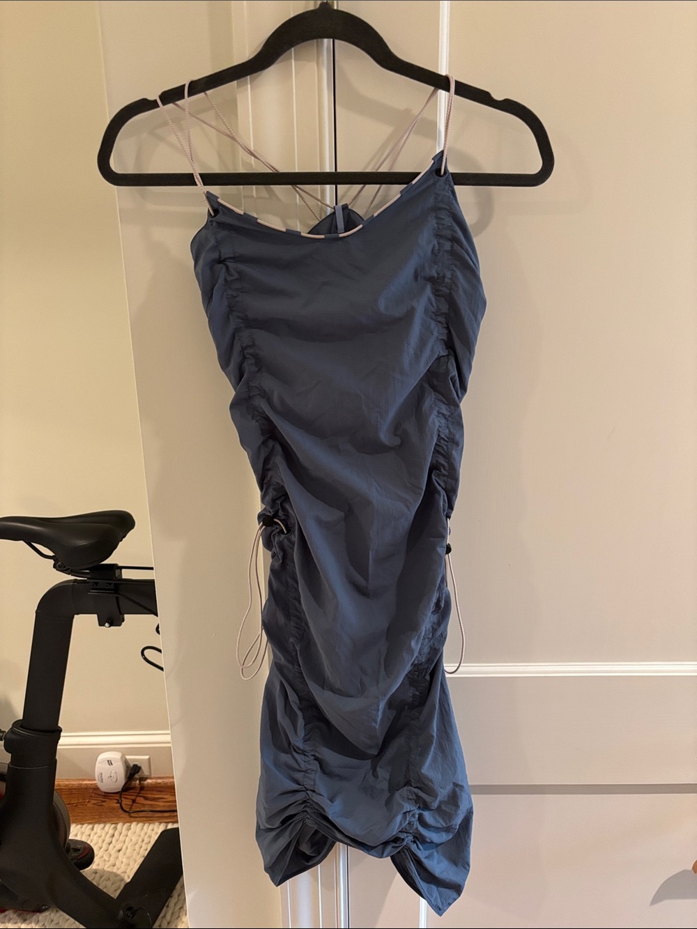 Alexander McQueen Blue Ruched Spaghetti Strap Dress